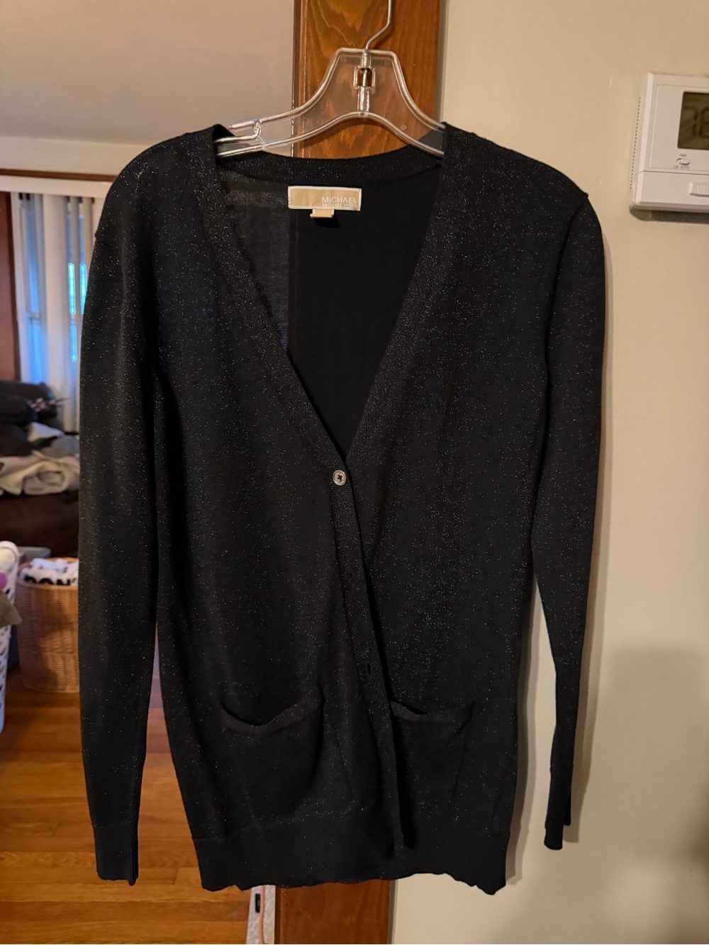 MICHAEL Michael Kors Black Sparkle Open V-Neck Cardigan